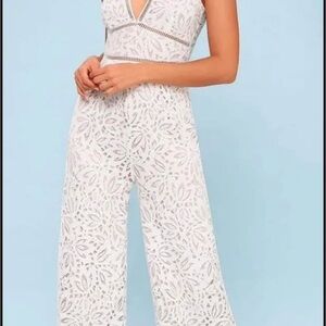 Lulu's White Lace Patterned Jumpsuit